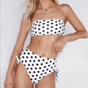 Nasty Gal Polka Dot White and Black Bikini Sz 6